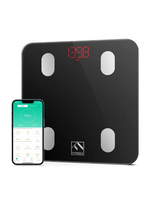 FITINDEX Bluetooth Body Fat Scale, Smart Wireless Digital Bathroom Weight Scale Body Composition Monitor Health Monitor with iOS and Android APP for Body Weight, Fat, Water (10.2"/260mm, Black)